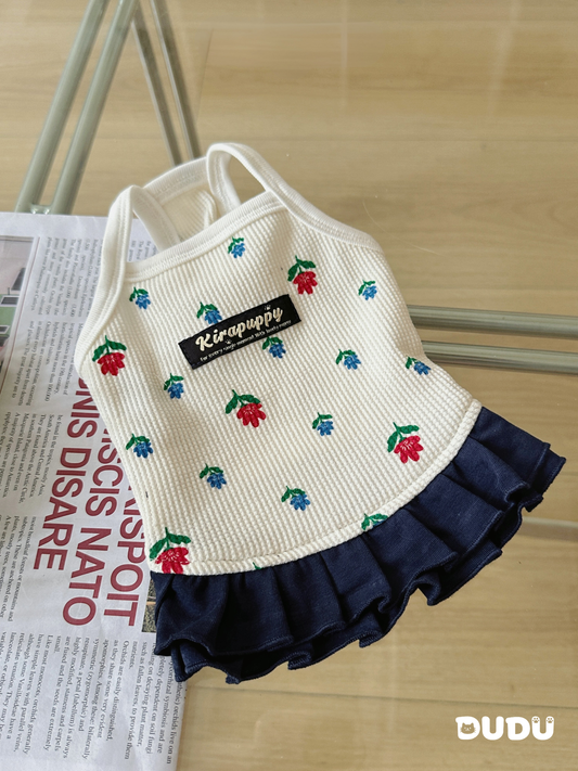 【DUDU Handcrafted】Garden Secret · Floral Knit Layered Pet Dress