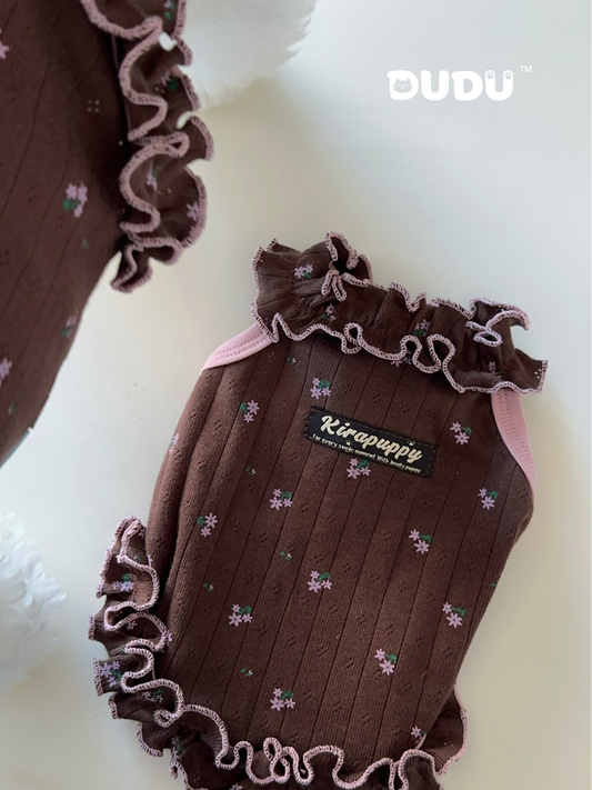【DUDU Handcrafted】Creamy Blossom · Vintage Floral Ruffle Pet Camisole