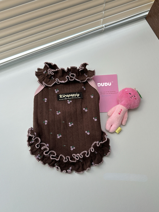 【DUDU Handcrafted】Creamy Blossom · Vintage Floral Ruffle Pet Camisole